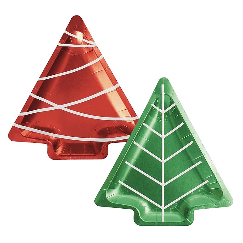 Holiday Tree-Shaped Die-Cut Dinner Plates with Foil Accents (Assorted Set of 96)