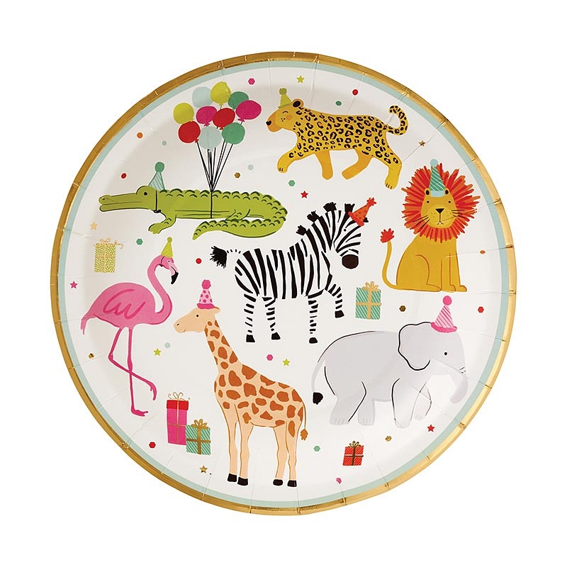 Party Animal Gold-Foil-Fringed Round Dinner Paper Plates (Set of 96)