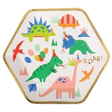 Dino Party Gold-Foil Edge Hexagonal Paper Dinner Plates (Set of 96)