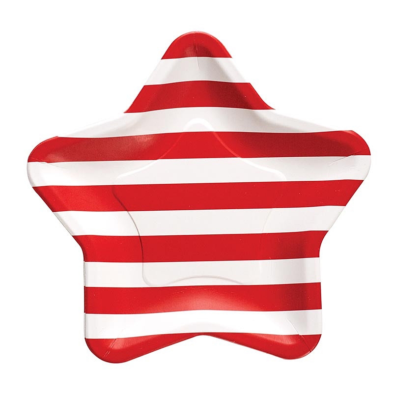 Americana Red & White Stripes Design Star-Shaped Lunch Plates (Set of 96)