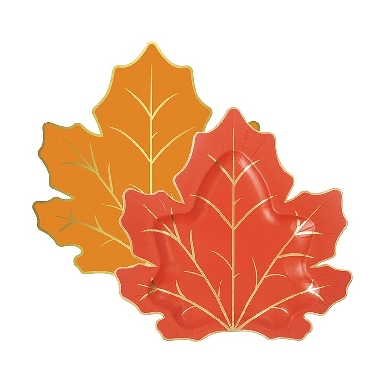 Fall Leaf-Shaped with Gold-Foil Accents Paper Lunch Plates (Assorted Set of 96)