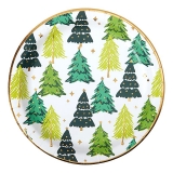 Holiday Trees Motif with Gold-Foil Accents Round Lunch Plates (Set of 96)