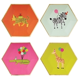 Party Animal Gold-Foil-Fringed Hexagonal Paper Plates (Assorted Set of 96)