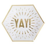 Exploding Gold-Foil YAY! Graphic Hexagonal-Shaped Lunch Plastes (Set of 96)