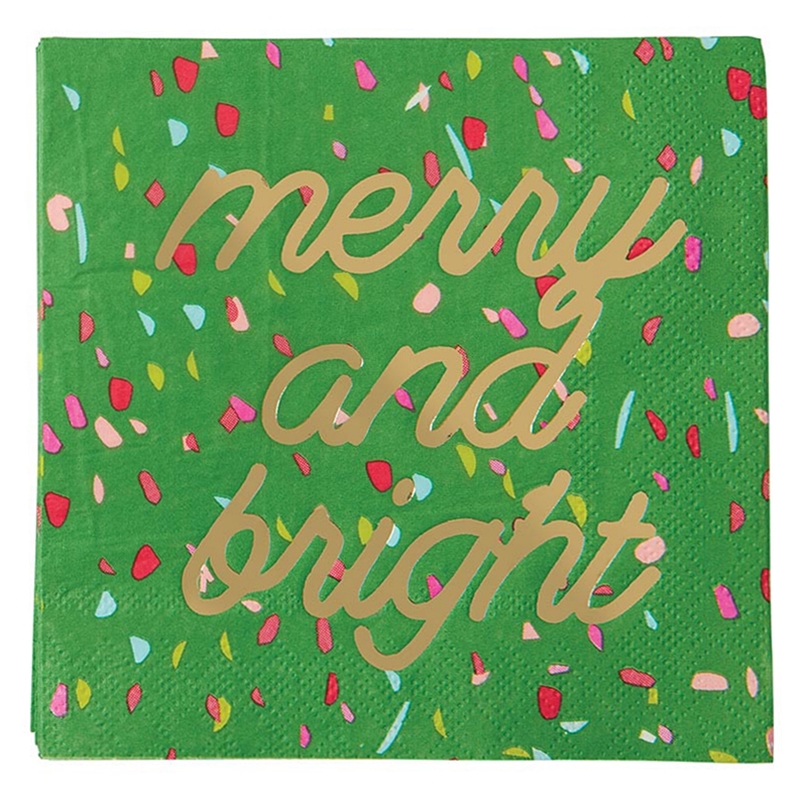 Kailo Chic Gold-Foil 'Merry and Bright' Graphic Beverage Napkins (Set of 240)