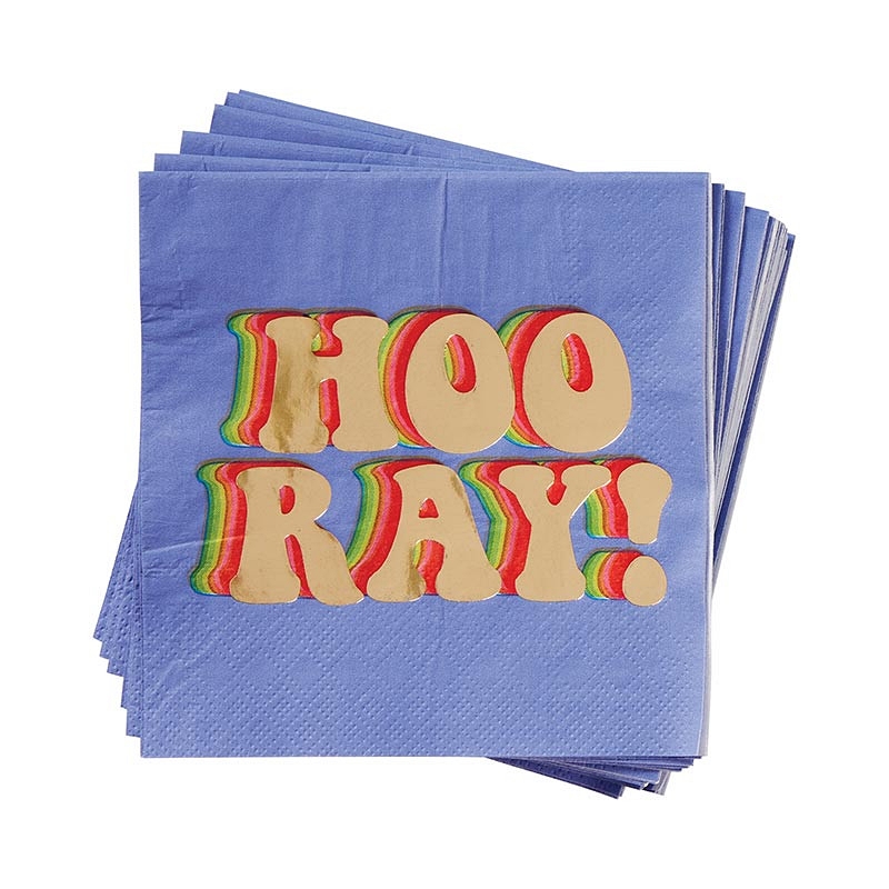 Colorful Retro HOORAY! Graphic Gold-Foil Stamped Beverage Napkins (Set of 240)