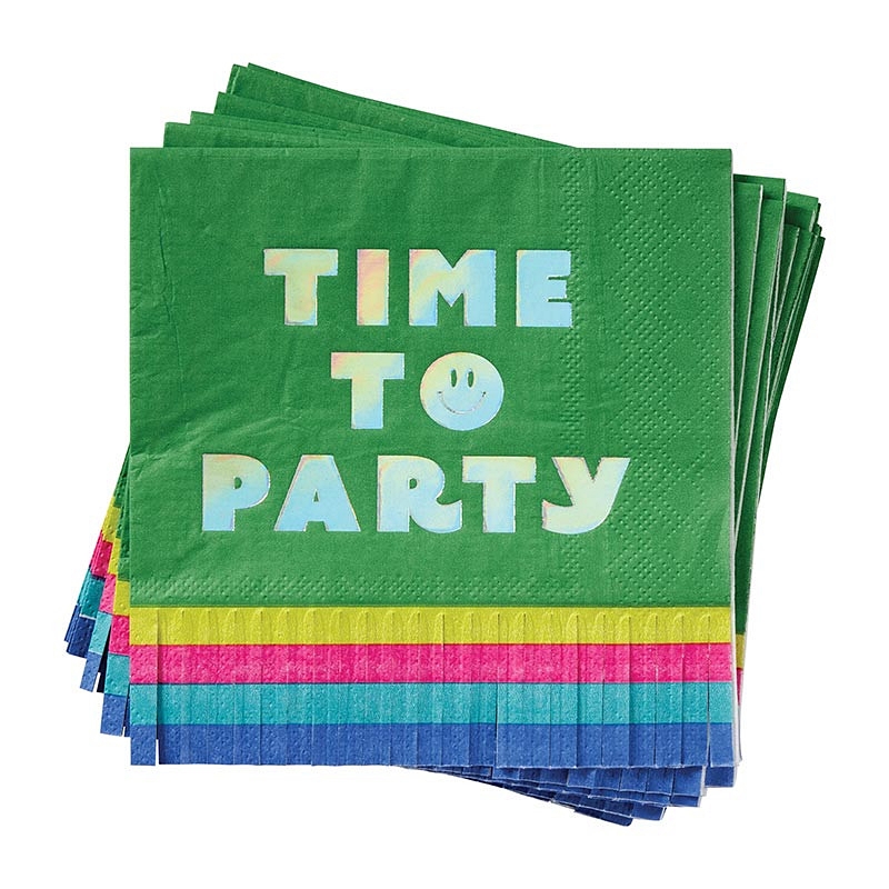'Time to Party' Graphic Multi-Colored-Fringe Beverage Napkins (Set of 240)
