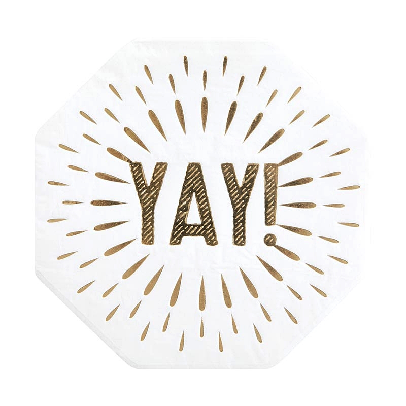 Exploding Gold-Foil YAY! Graphic Octagonal-Shaped Beverage Napkins (Set of 120)