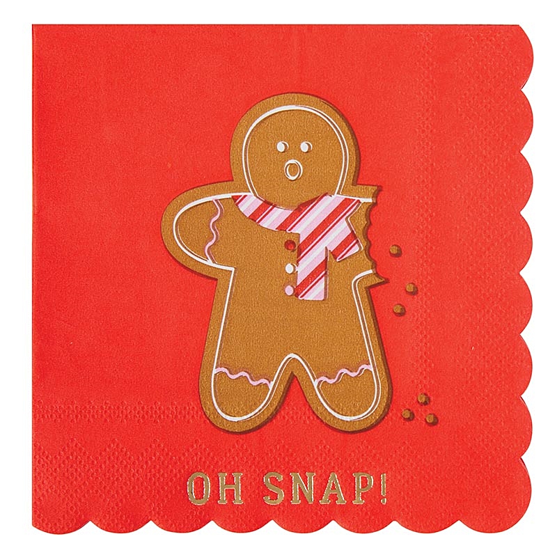 Clever 'Oh Snap' Gingerbread Man Design Red Beverage Napkins (Set of 240)