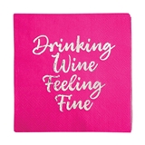 Silver-Foil 'Drinking Wine Feeling Fine' Graphic Beverage Napkins (Set of 240)
