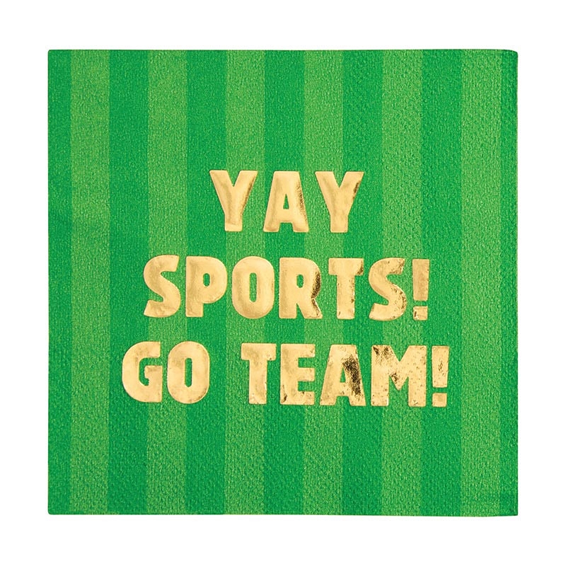 Gold-Foil 'YAY SPORTS! GO TEAM!' Graphic on Green Beverage Napkins (Set of 240)