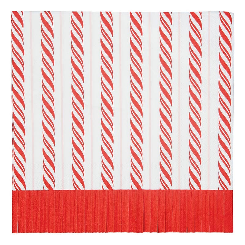Christmas Candy Cane Striped Red-Fringed Die-Cut Lunch Napkins (Set of 240)