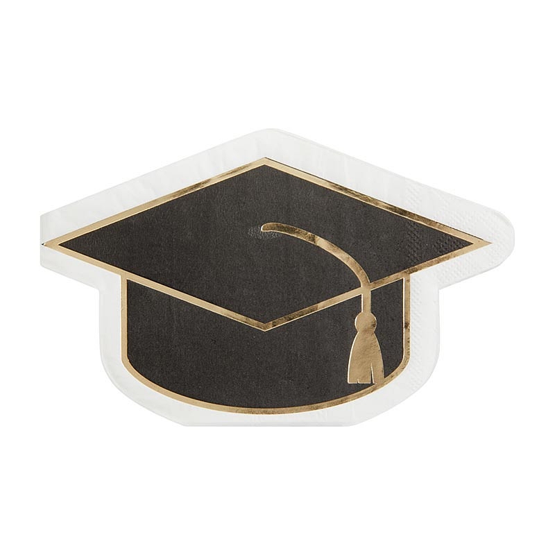 Die-Cut Graduation Cap-Shaped Lunch Napkins with Gold-Foil Accents (Set of 240)