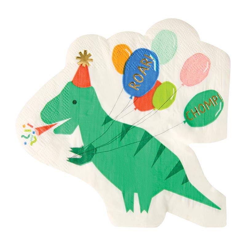 Cartoon Dino Party Dinosaur-Shaped Die-Cut Paper Lunch Napkins (Set of 240)