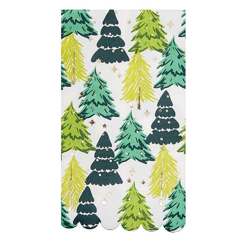 Holiday Trees Motif Scalloped-Edge Die-Cut Dinner Napkins (Set of 192)