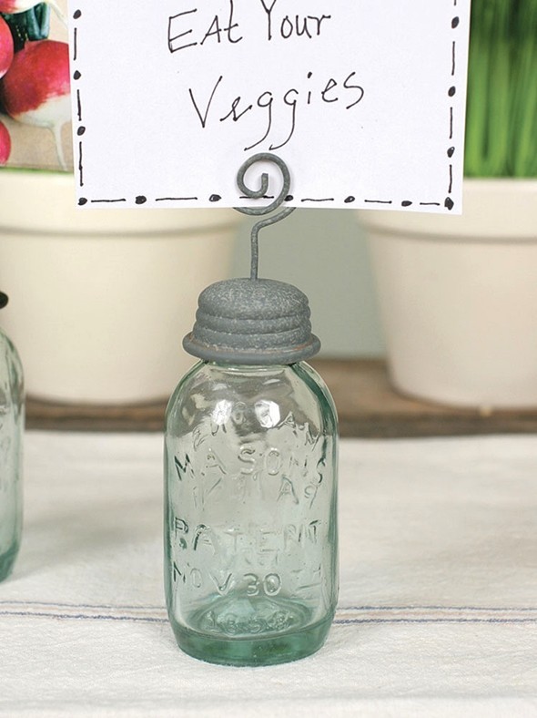 Mason Jar Place Card Holders with Barn Roof Finish Lids (Set of 4)