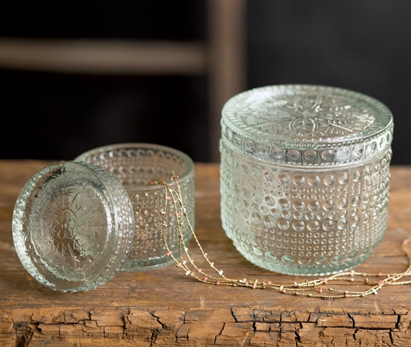 CTW Home Collection Decorative Parisian Hobnail Glass Jars (Set of 2)