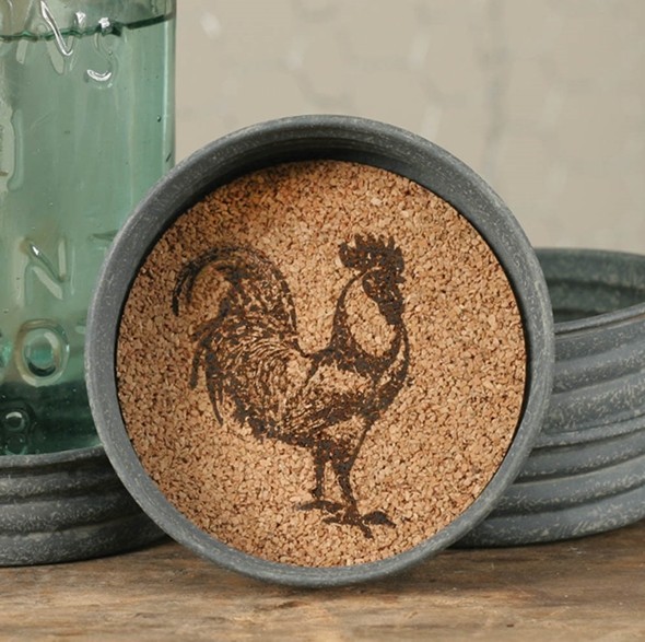 CTW Home Collection Mason Jar Lid with Rooster Design Cork Coasters (4)