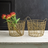 CTW Home Collection Set of Two Gold Wire Baskets with Circles Motif