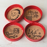 CTW Home Collection Set of Four Red Metal and Cork Christmas Coasters