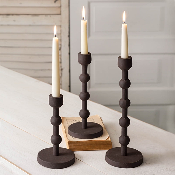 CTW Home Collection Set of Three Dark-Metal Laurel Candle Holders