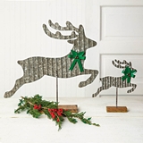 CTW Home Collection Set of Two Galvanized Metal Reindeers with Bows