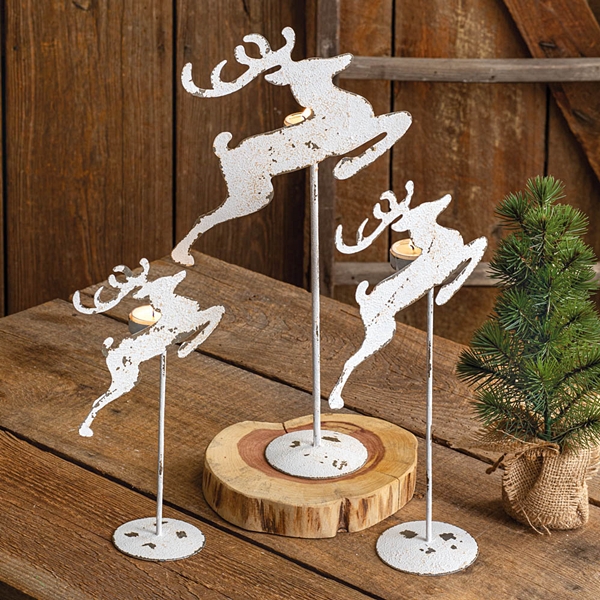 CTW Home Collection Set of 3 Antiqued-White-Metal Reindeer Figurines
