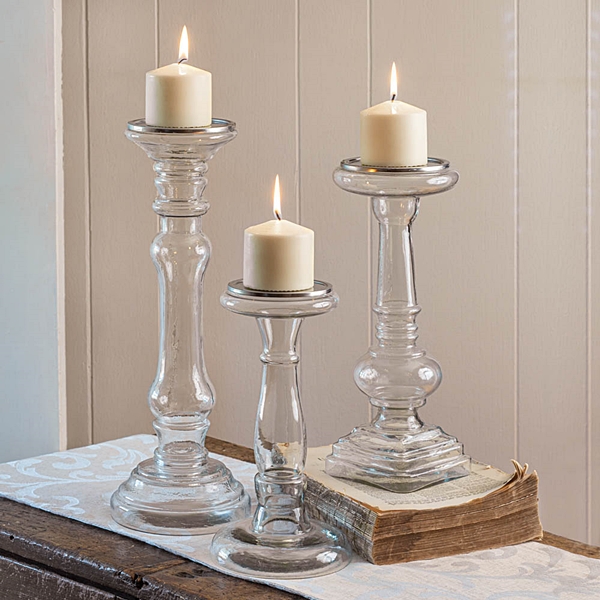 CTW Home Collection Set of Three Clear Glass Pillar Candle Holders