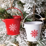 CTW Home Collection Box of 6 Red and White Snowflake Bucket Ornaments