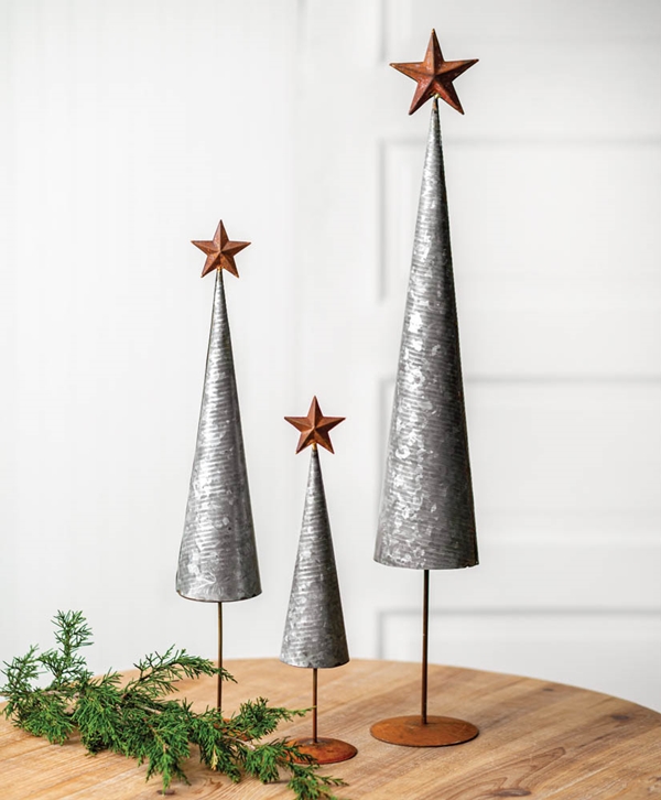 CTW Home Collection Set of Three Cone-Shaped Christmas Trees w/ Stars