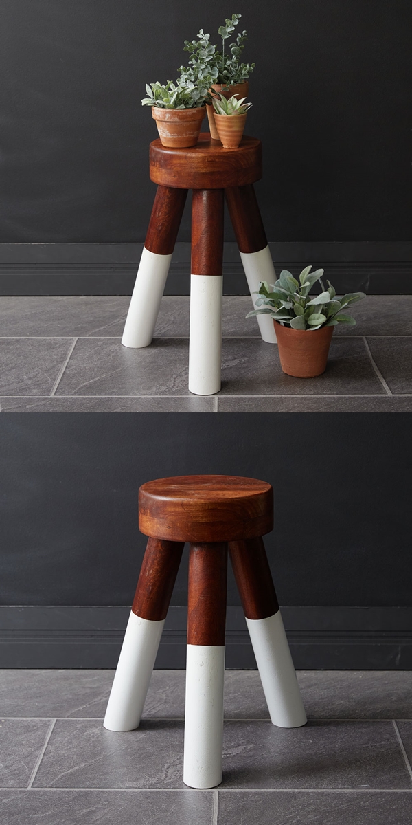 CTW Home Collection White Dip-Dyed Wood Plant Display Stool