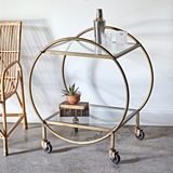 CTW Home Collection Art Deco-Inspired Round Antiqued-Brass Bar Cart