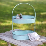 CTW Home Collection Two-Tiered Oval Seafoam Blue Enameled-Metal Tray