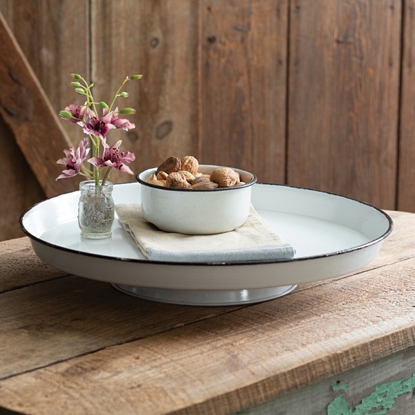 CTW Home Collection White Enamelware Metal Lazy Susan with Black Edges