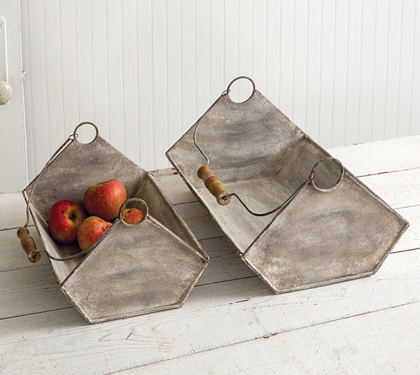 CTW Home Collection Set of 2 Galvanized Metal Troughs w/ Wood Handles