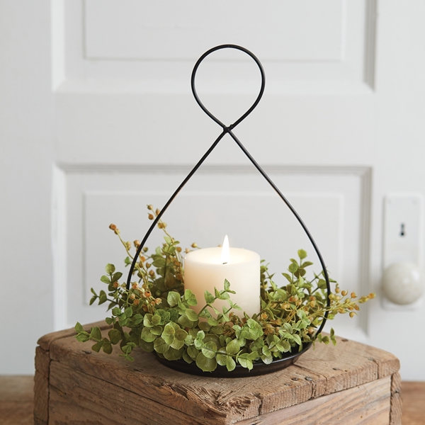 CTW Home Collection Black Metal Wire Teardrop-Shaped Candle Holder Pan