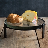 CTW Home Collection Blocked Glass Dessert Stand with Black Metal Legs