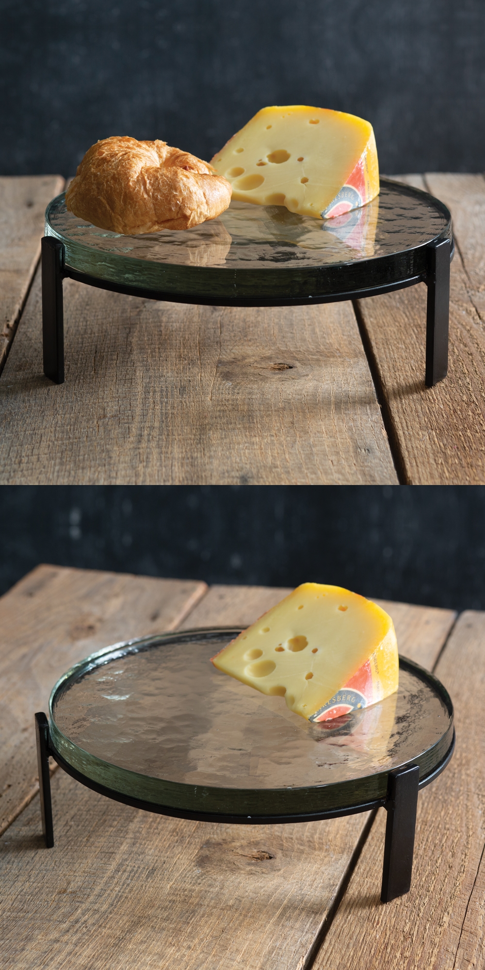 CTW Home Collection Blocked Glass Dessert Stand with Black Metal Legs