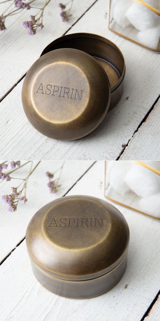 CTW Home Collection Antique-Look Brass Aspirin Trinket/Pill Box