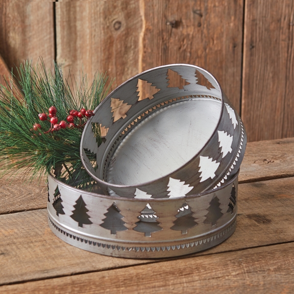 CTW Home Collection Set of Two Round Cutout Christmas Tree Motif Trays