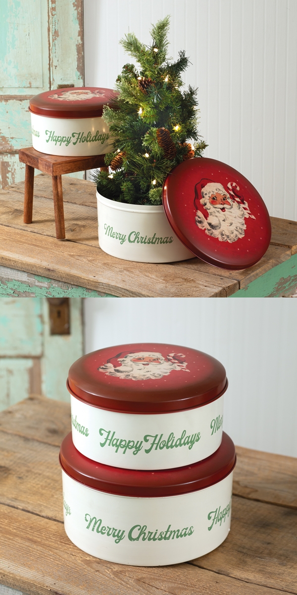 CTW Home Collection Set of 2 Vintage-Look Santa-Themed Christmas Tins