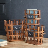 CTW Home Collection Set of 3 Rustic Antiqued-Metal Numbered Baskets