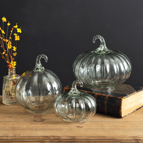 CTW Home Collection Set of Three Clear Handblown-Glass Pumpkins