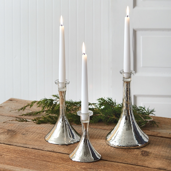 CTW Home Collection Set of 3 Silver Mercury Glass Taper Candle Holders