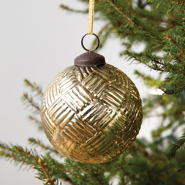 CTW Home Collection Mercury Glass Basket Weave Ornament (Box of 4)
