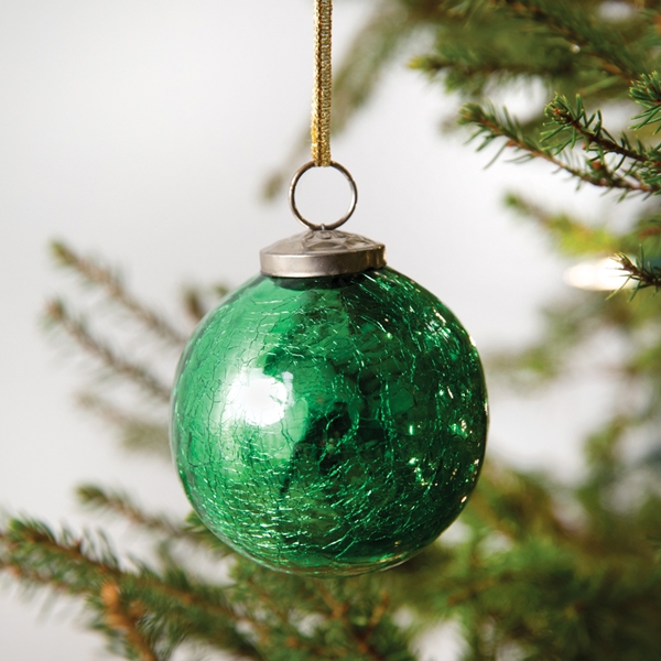 CTW Home Collection Crinkled Green Mercury Glass Ornament (Box of 4)