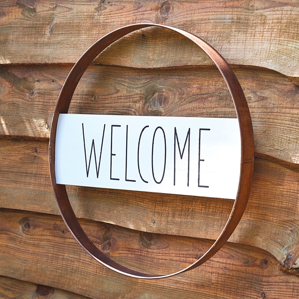 CTW Home Collection "Welcome" Rustic Metal Barrel Stave Sign