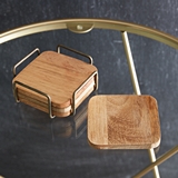 CTW Home Collection Stained-Wood Coaster Set with Brass Metal Caddy