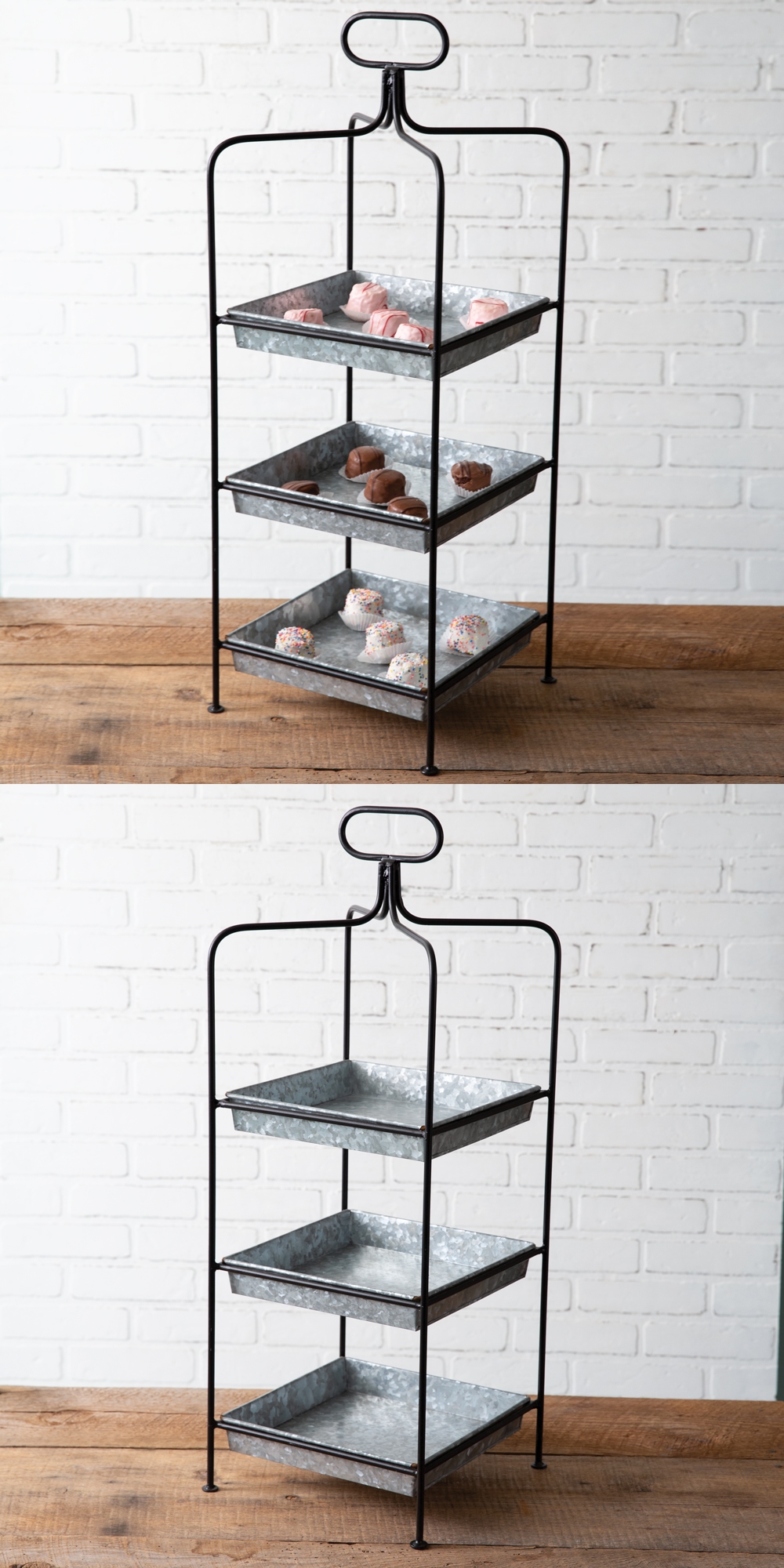 CTW Home Collection 3-Tier Square Display Stand with Galvanized Trays