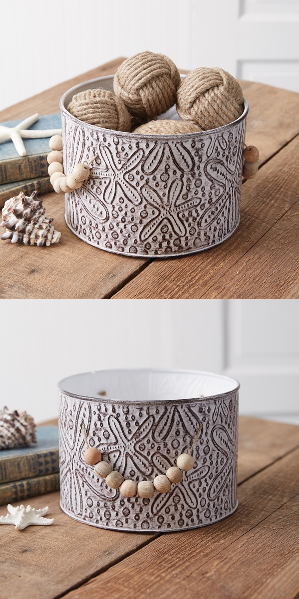 CTW Home Collection Starfish Stamped Metal Bucket w/ Wood Bead Handles